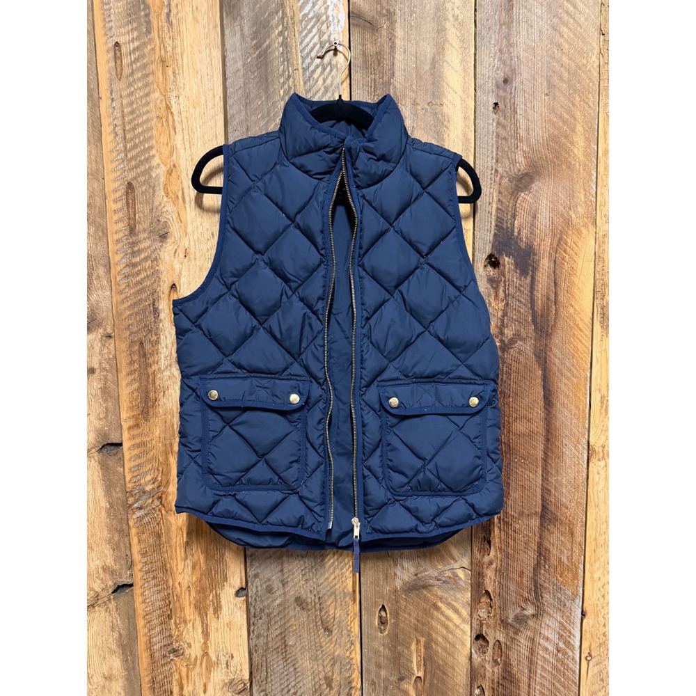 J Crew Down Puffer Vest Womens Medium Navy Quilted Preppy Outdoor Nautical